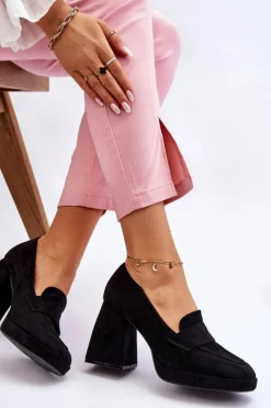 Damskie Buty damskie Vinceza Zamszowe Czółenka Na Masywnym Obcasie I Platformie Czarne Adriel