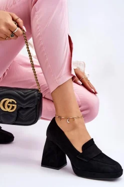 Damskie Buty damskie Vinceza Zamszowe Czółenka Na Masywnym Obcasie I Platformie Czarne Adriel