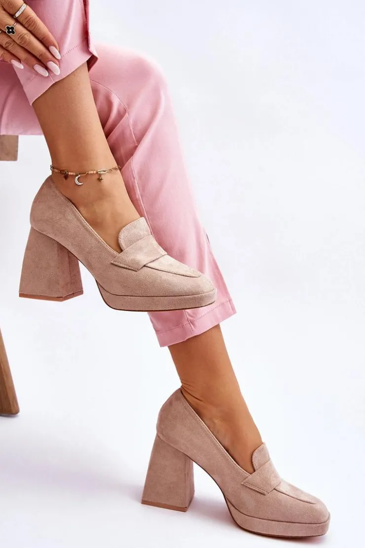 Hot Buty damskie Vinceza Zamszowe Czółenka Na Masywnym Obcasie I Platformie Beżowe Adriel
