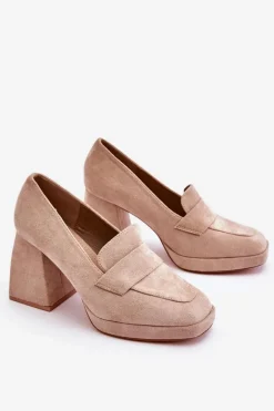Hot Buty damskie Vinceza Zamszowe Czółenka Na Masywnym Obcasie I Platformie Beżowe Adriel
