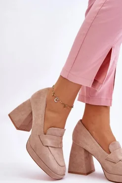 Hot Buty damskie Vinceza Zamszowe Czółenka Na Masywnym Obcasie I Platformie Beżowe Adriel