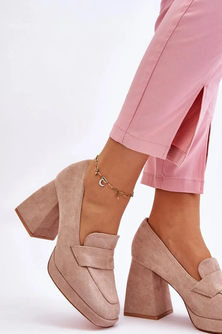 Hot Buty damskie Vinceza Zamszowe Czółenka Na Masywnym Obcasie I Platformie Beżowe Adriel