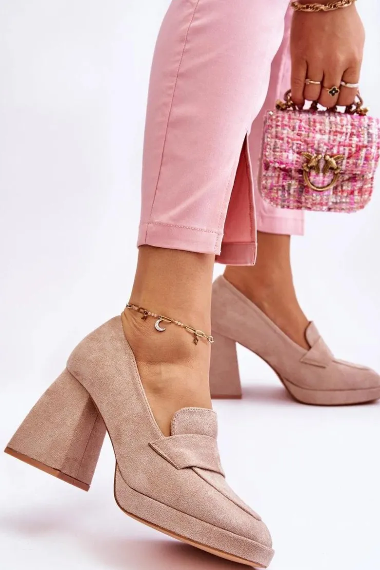 Hot Buty damskie Vinceza Zamszowe Czółenka Na Masywnym Obcasie I Platformie Beżowe Adriel