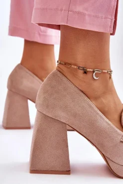 Hot Buty damskie Vinceza Zamszowe Czółenka Na Masywnym Obcasie I Platformie Beżowe Adriel