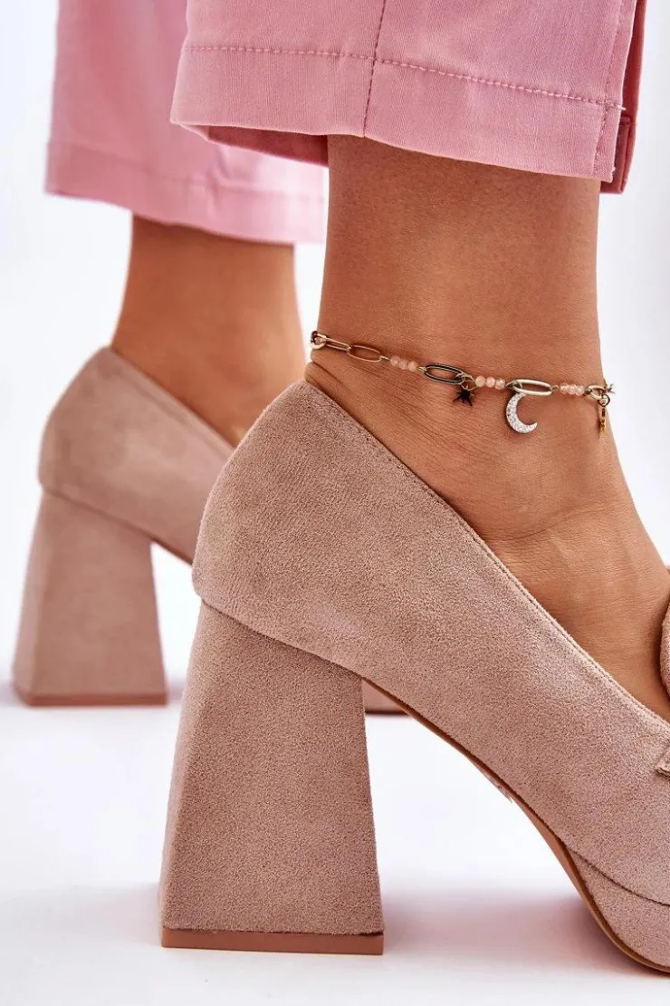 Hot Buty damskie Vinceza Zamszowe Czółenka Na Masywnym Obcasie I Platformie Beżowe Adriel