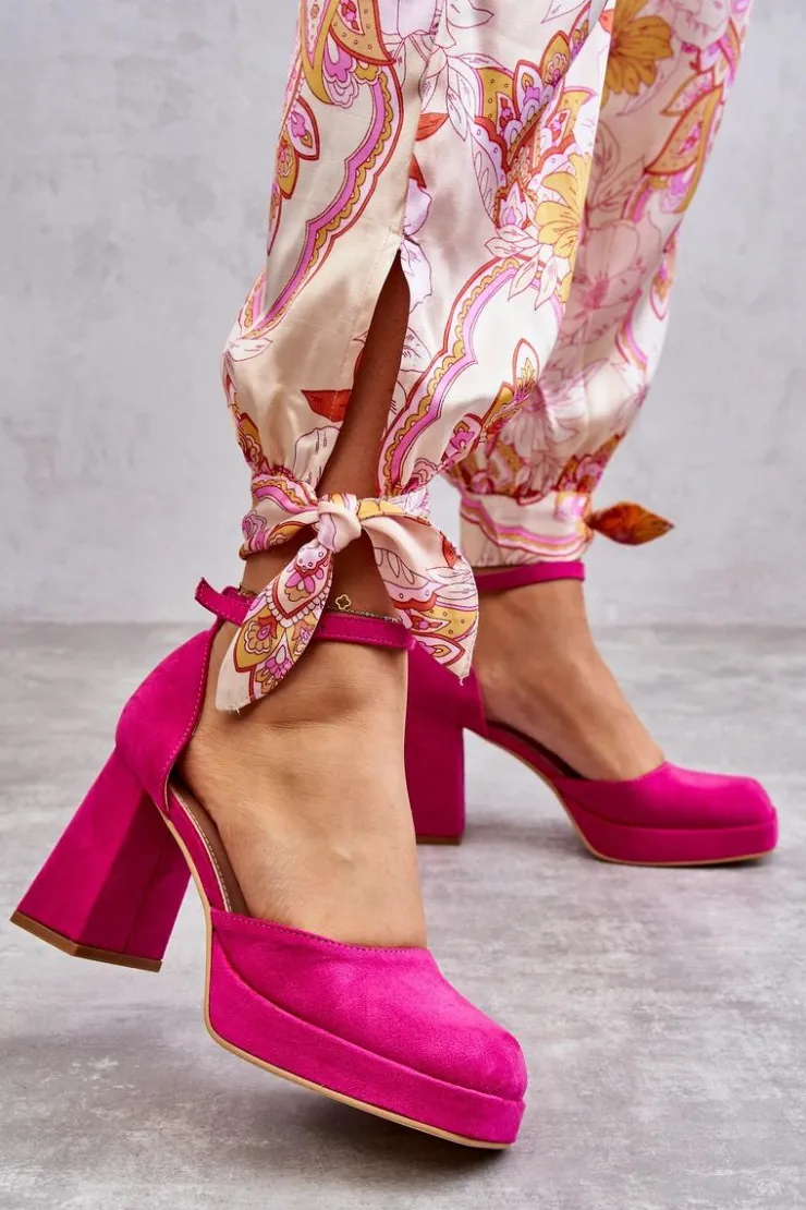 Damskie Boto Zamszowe Czółenka Na Masywnym Obcasie I Platformie Fuksja Diame