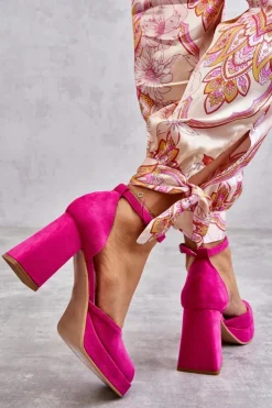 Damskie Boto Zamszowe Czółenka Na Masywnym Obcasie I Platformie Fuksja Diame