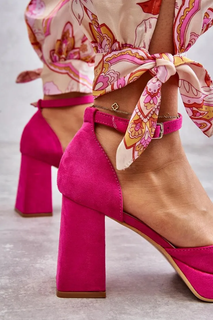 Damskie Boto Zamszowe Czółenka Na Masywnym Obcasie I Platformie Fuksja Diame