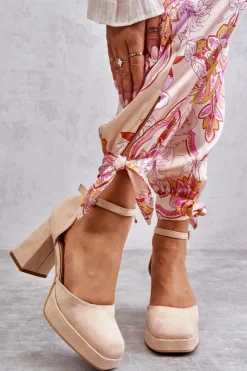 Boto Czółenka Na Platformie|Czółenka Zamszowe*Zamszowe Czółenka Na Masywnym Obcasie I Platformie Beżowe Diame