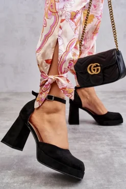 Online Boto Zamszowe Czółenka Na Masywnym Obcasie I Platformie Czarne Diame