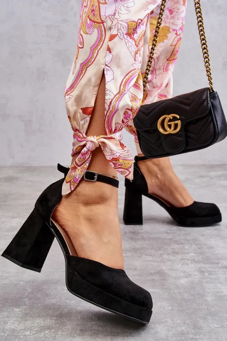 Online Boto Zamszowe Czółenka Na Masywnym Obcasie I Platformie Czarne Diame