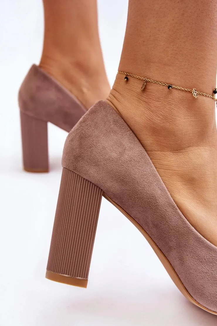 Boto Czółenka Zamszowe|Czółenka Na Słupku*Zamszowe Czółenka Na Modnym Obcasie Beżowe Estellia