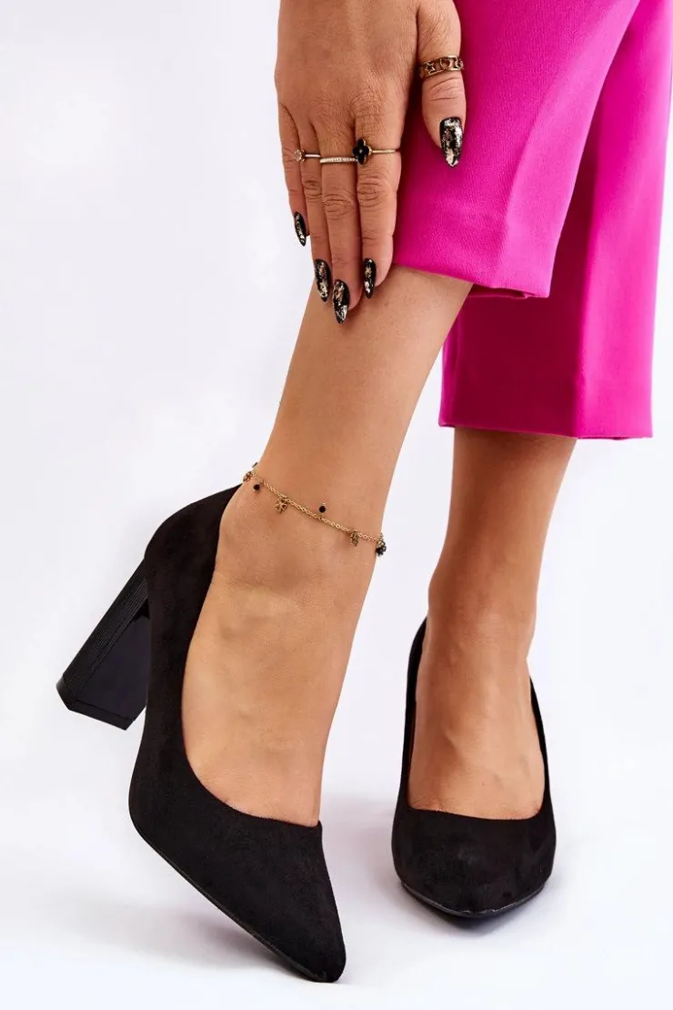 Sale Boto Zamszowe Czółenka Na Modnym Obcasie Czarne Estellia