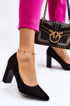 Sale Boto Zamszowe Czółenka Na Modnym Obcasie Czarne Estellia