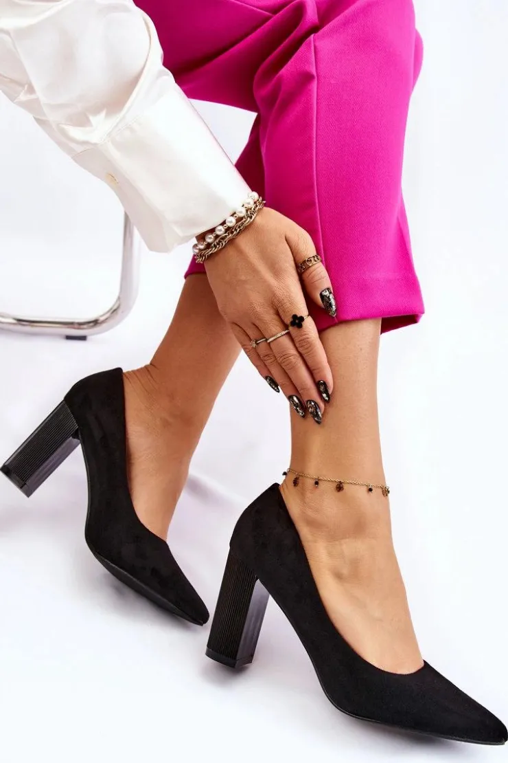 Sale Boto Zamszowe Czółenka Na Modnym Obcasie Czarne Estellia