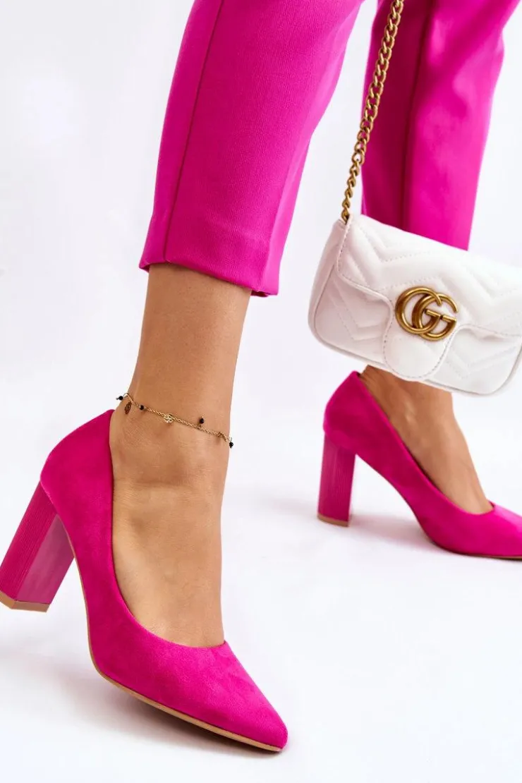 Clearance Boto Zamszowe Czółenka Na Modnym Obcasie Fuksja Estellia