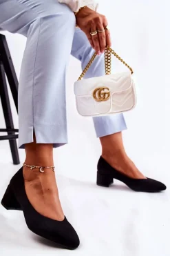 Damskie Boto Zamszowe Czółenka Na Niskim Słupku Czarne Torino