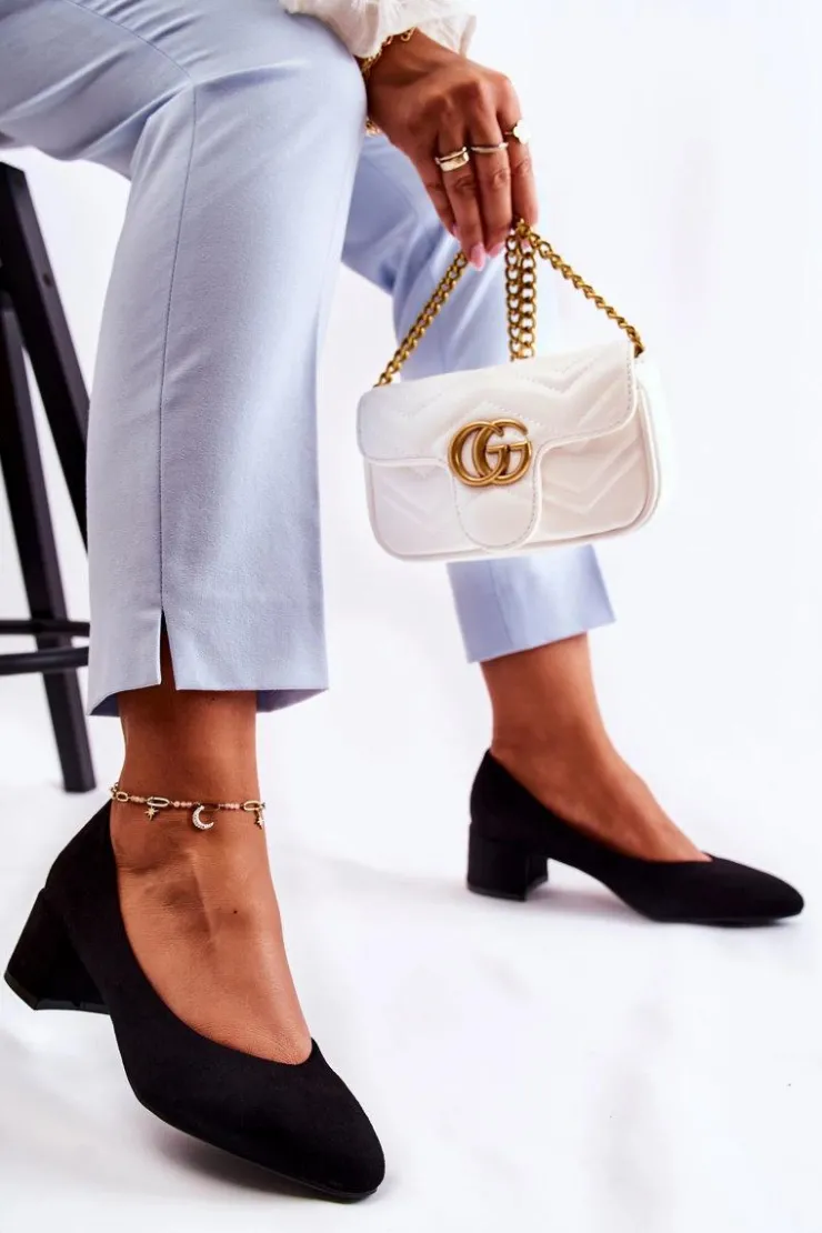 Damskie Boto Zamszowe Czółenka Na Niskim Słupku Czarne Torino