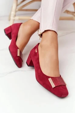 Discount Buty Sergio Leone Zamszowe Czółenka Na Obcasie Sergio Leone PB142 Bordowe