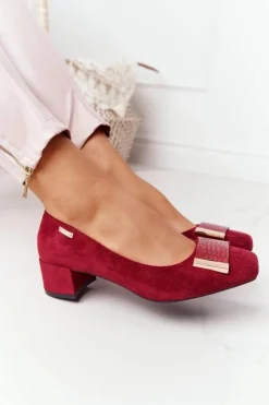 Discount Buty Sergio Leone Zamszowe Czółenka Na Obcasie Sergio Leone PB142 Bordowe