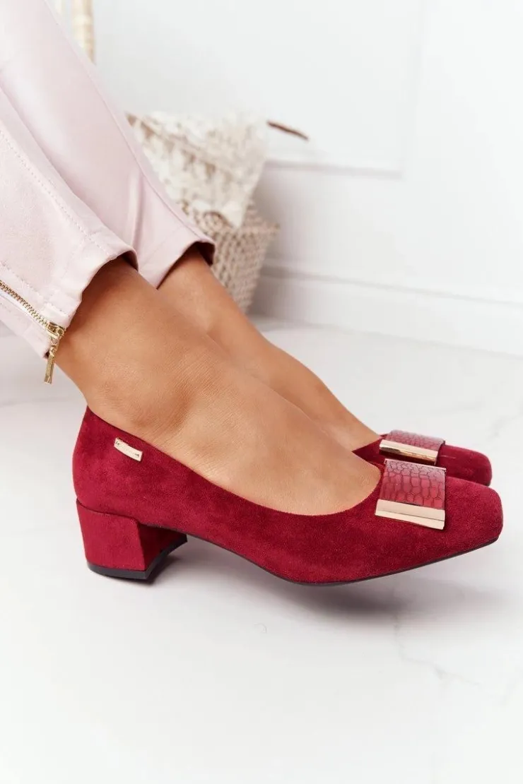 Discount Buty Sergio Leone Zamszowe Czółenka Na Obcasie Sergio Leone PB142 Bordowe