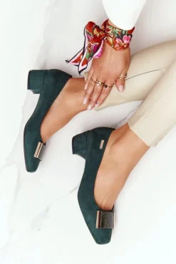 Buty Sergio Leone Czółenka Klasyczne*Zamszowe Czółenka Na Obcasie Sergio Leone PB142 Zielone