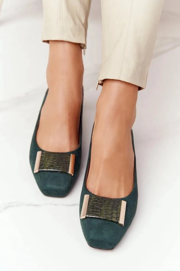 Buty Sergio Leone Czółenka Klasyczne*Zamszowe Czółenka Na Obcasie Sergio Leone PB142 Zielone