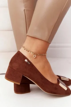 Buty Sergio Leone Zamszowe Czółenka Na Obcasie Sergio Leone PB142 Brązowe