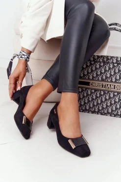 Buty Sergio Leone Czółenka Klasyczne*Zamszowe Czółenka Na Obcasie Sergio Leone PB142 Czarne