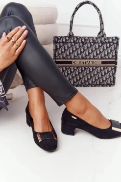 Buty Sergio Leone Czółenka Klasyczne*Zamszowe Czółenka Na Obcasie Sergio Leone PB142 Czarne