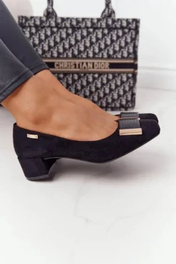 Buty Sergio Leone Czółenka Klasyczne*Zamszowe Czółenka Na Obcasie Sergio Leone PB142 Czarne