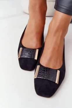 Buty Sergio Leone Czółenka Klasyczne*Zamszowe Czółenka Na Obcasie Sergio Leone PB142 Czarne