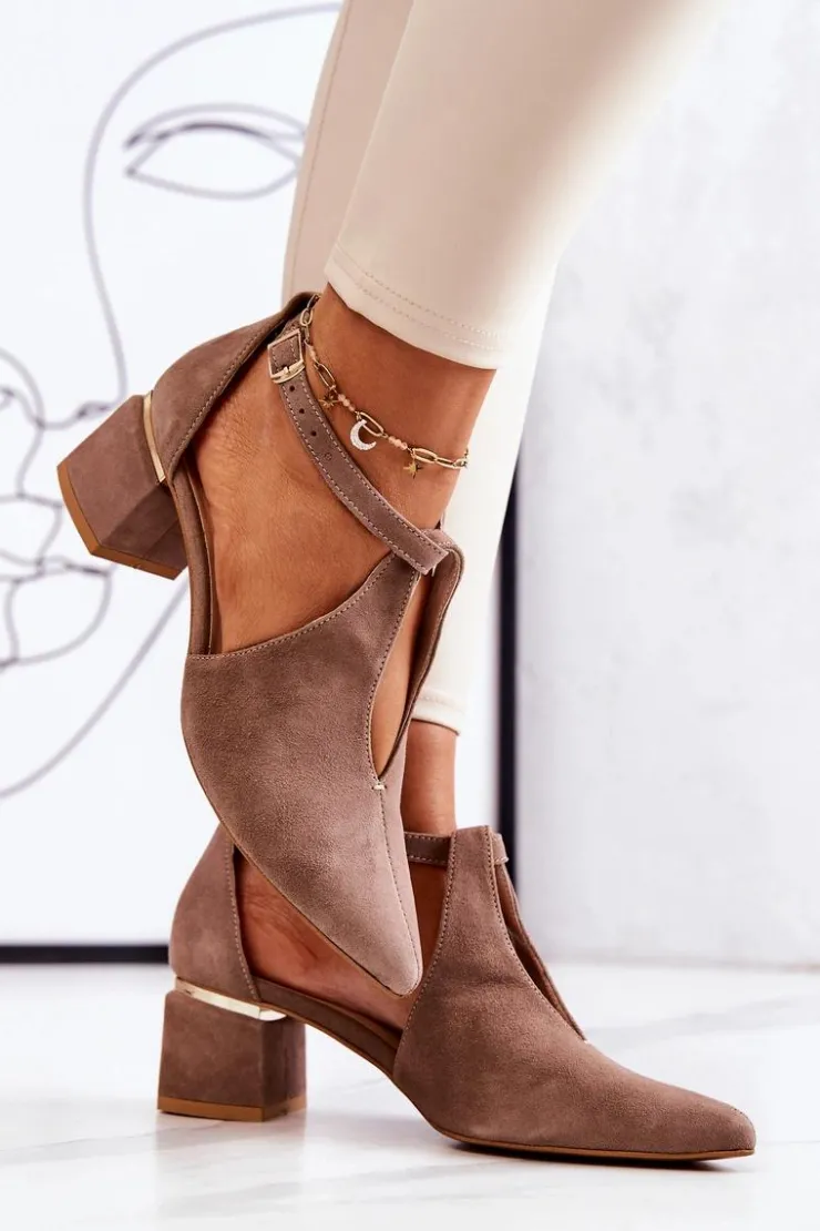 Laura Messi Czółenka Zamszowe|Czółenka Na Słupku*Zamszowe Czółenka Na Obcasie 2309 Beżowe