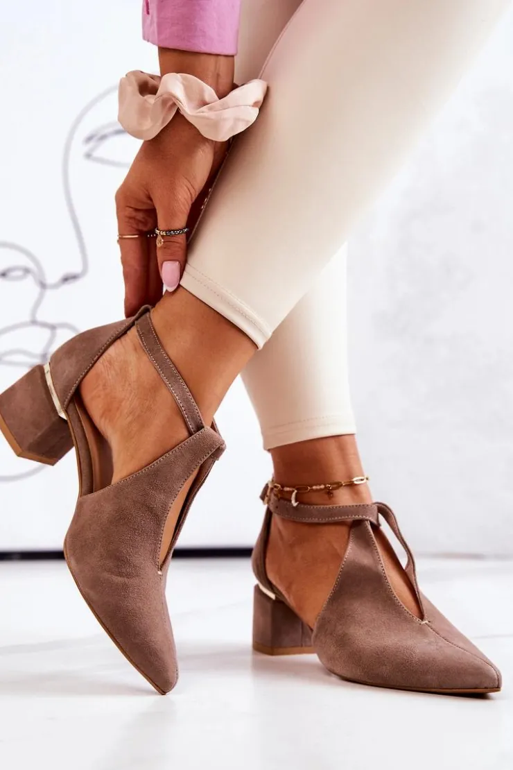 Laura Messi Czółenka Zamszowe|Czółenka Na Słupku*Zamszowe Czółenka Na Obcasie 2309 Beżowe