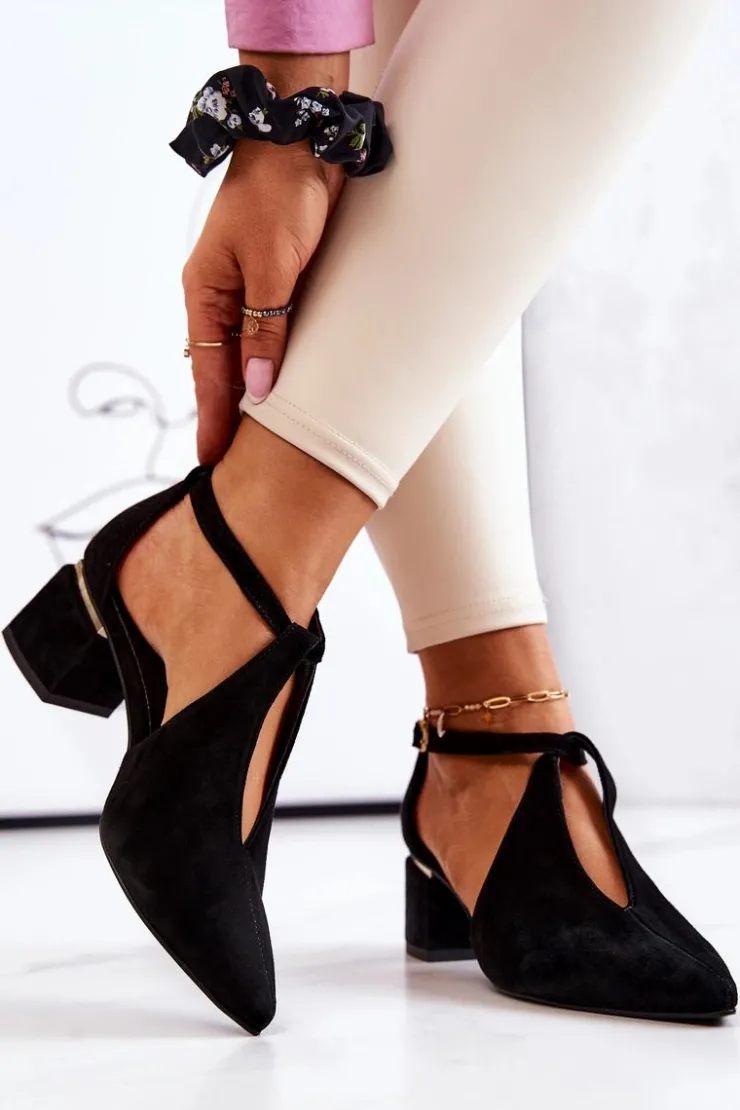 Damskie Laura Messi Zamszowe Czółenka Na Obcasie 2309 Czarne