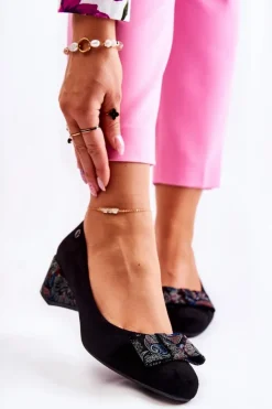 Buty Sergio Leone Zamszowe Czółenka Na Obcasie Sergio Leone PB149 Czarne