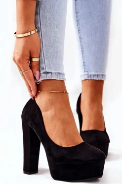 Damskie Boto Zamszowe Czółenka Na Platformie Czarne Bemiso