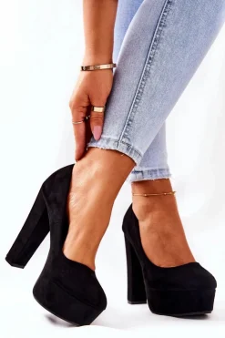 Damskie Boto Zamszowe Czółenka Na Platformie Czarne Bemiso