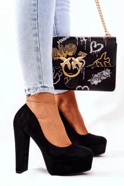 Damskie Boto Zamszowe Czółenka Na Platformie Czarne Bemiso