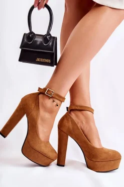 Boto Czółenka Na Platformie|Czółenka Na Słupku*Zamszowe Czółenka Na Platformie Camel Gottie