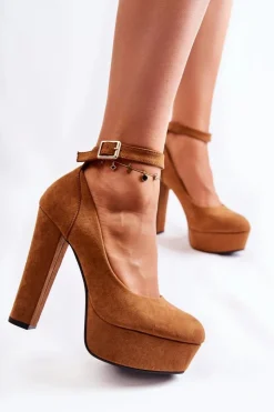 Boto Czółenka Na Platformie|Czółenka Na Słupku*Zamszowe Czółenka Na Platformie Camel Gottie