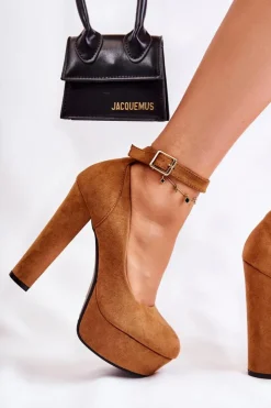 Boto Czółenka Na Platformie|Czółenka Na Słupku*Zamszowe Czółenka Na Platformie Camel Gottie