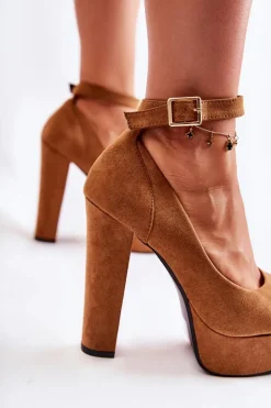 Boto Czółenka Na Platformie|Czółenka Na Słupku*Zamszowe Czółenka Na Platformie Camel Gottie