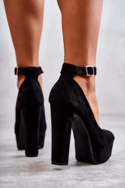 Damskie Boto Zamszowe Czółenka Na Platformie Czarne Rivia