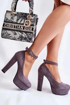 Damskie Boto Zamszowe Czółenka Na Platformie Szare Gottie