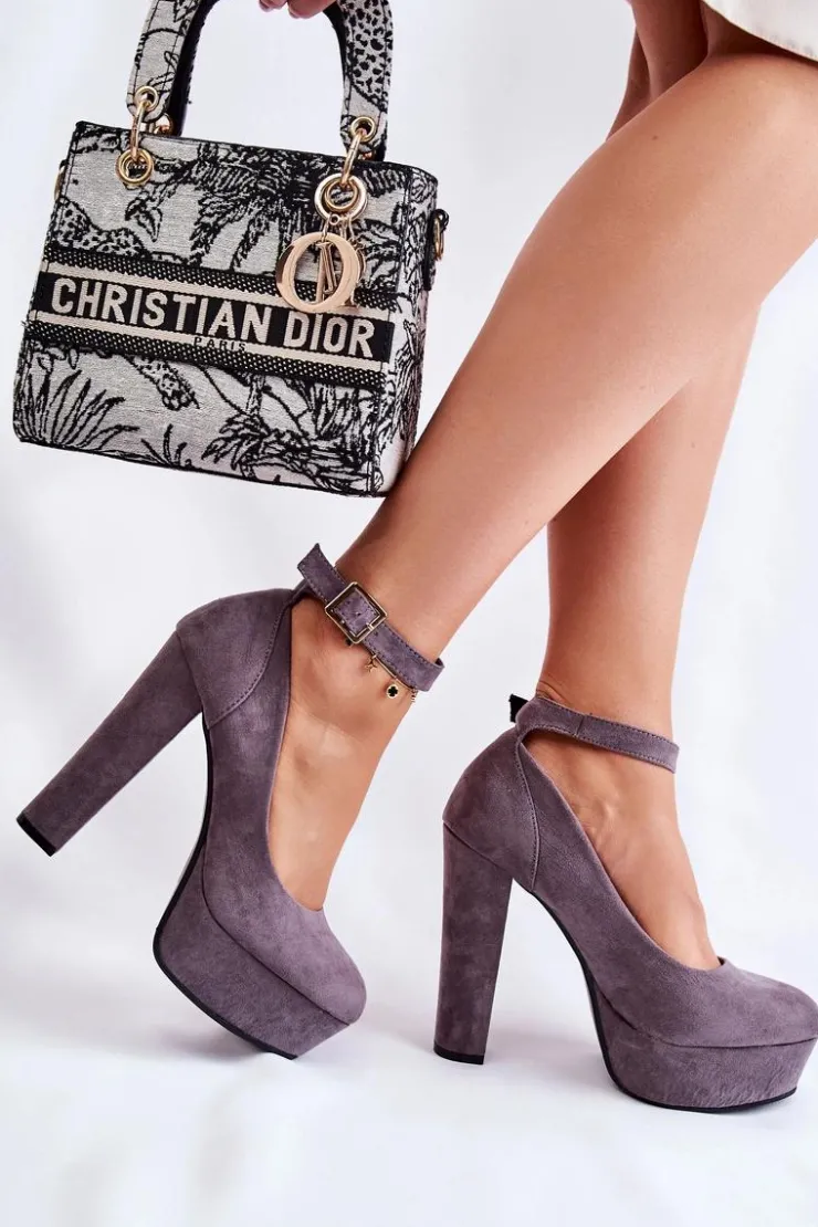 Damskie Boto Zamszowe Czółenka Na Platformie Szare Gottie