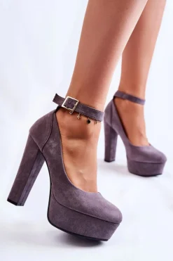 Damskie Boto Zamszowe Czółenka Na Platformie Szare Gottie