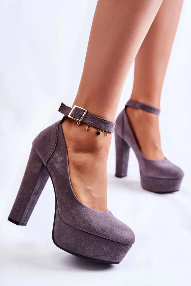 Damskie Boto Zamszowe Czółenka Na Platformie Szare Gottie