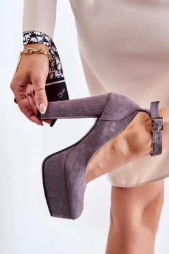 Damskie Boto Zamszowe Czółenka Na Platformie Szare Gottie