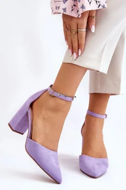 Damskie Boto Zamszowe Czółenka Na Słupku Fioletowe Lexie